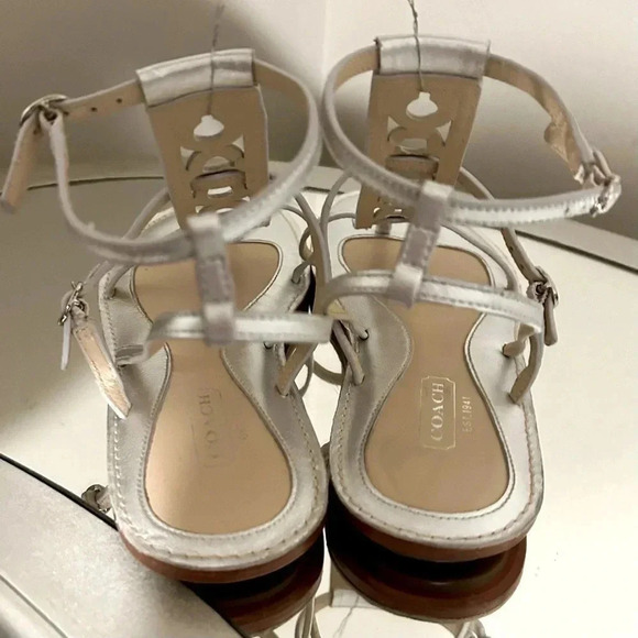 Gently Worn COACH Geralynn Silver Leather Sandals. - Picture 4 of 6